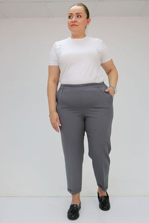 59009 Büyük Beden Beli Lastikli Duble Paça Pantolon - Antrasit