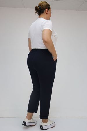 59009 Büyük Beden Beli Lastikli Duble Paça Pantolon - Lacivert