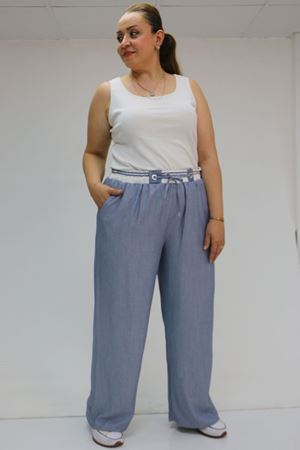 59007 Büyük Beden Kemeri Ribana Detaylı Xons Kot Pantolon - Lacivert