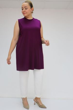 58501 Büyük Beden Hakim Yakalı Penye İçlik - Mürdüm