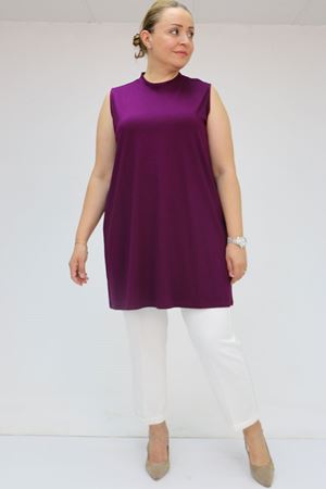 58501 Büyük Beden Hakim Yakalı Penye İçlik - Mürdüm