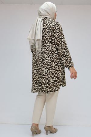 58031 Büyük Beden Erkek Yakalı Desenli Bürümcük Gömlek Tunik - Vizon-Bej