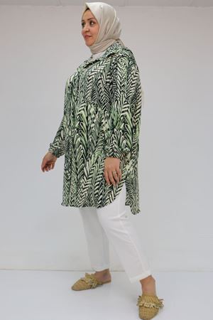 58031 Büyük Beden Erkek Yakalı Desenli Bürümcük Gömlek Tunik - Siyah-Nefti