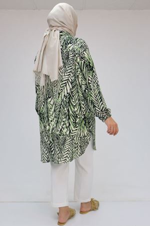 58031 Büyük Beden Erkek Yakalı Desenli Bürümcük Gömlek Tunik - Siyah-Nefti