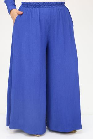 47073 Büyük Beden Bürümcük Pantolonlu Takım - Saks