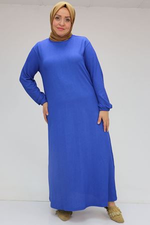 32025 Büyük Beden Bürümcük  Kolu Lastikli Elbise - Saks