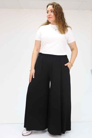 49003 Büyük Beden Beli Lastikli Penye Etek Pantolon - Siyah
