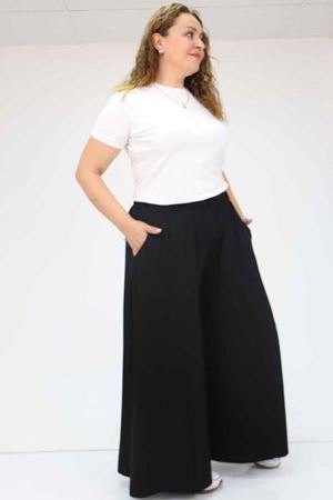 49003 Büyük Beden Beli Lastikli Penye Etek Pantolon - Siyah