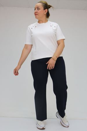 59010 Büyük Beden Beli Düğmeli Double Pantolon - Lacivert