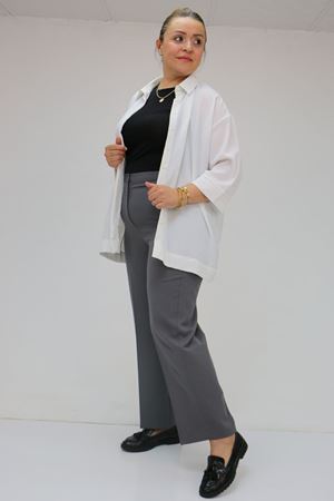 59010 Büyük Beden Beli Düğmeli Double Pantolon - Antrasit