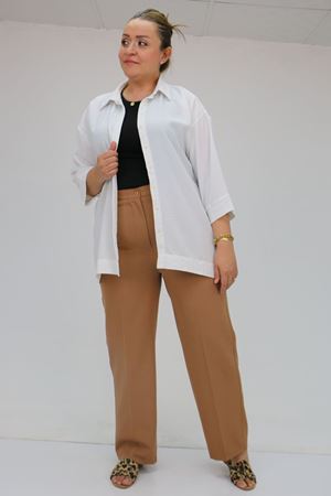 59010 Büyük Beden Beli Düğmeli Double Pantolon - Taba