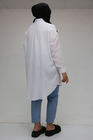 F-58032 Büyük Beden Önü Penye Detaylı Müslin Tunik - Siyah