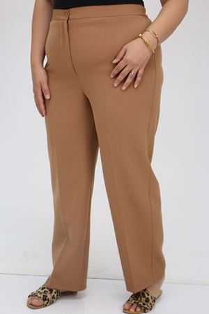 59010 Büyük Beden Beli Düğmeli Double Pantolon - Taba