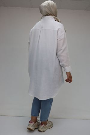 F-58032 Büyük Beden Önü Penye Detaylı Müslin Tunik - Lacivert