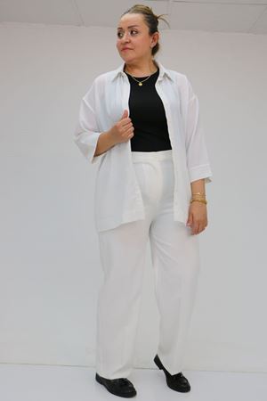 59010 Büyük Beden Beli Düğmeli Double Pantolon - Ekru