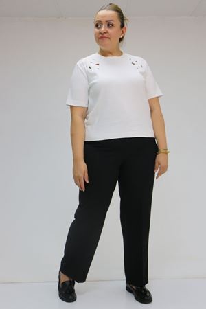 59010 Büyük Beden Beli Düğmeli Double Pantolon - Siyah