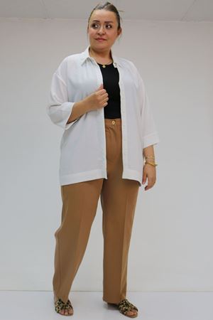 59010 Büyük Beden Beli Düğmeli Double Pantolon - Taba