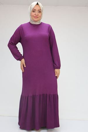 32024 Büyük Beden Fırfırlı Bürümcük Elbise - Mürdüm