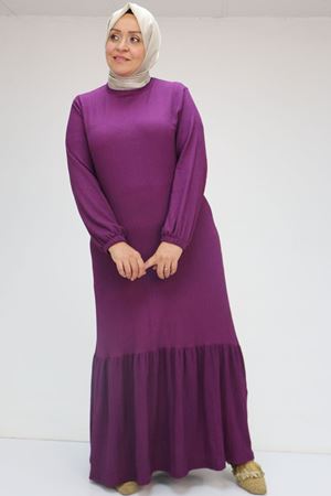 32024 Büyük Beden Fırfırlı Bürümcük Elbise - Mürdüm