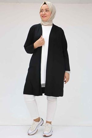 43008 Büyük Beden Penye Ceket - Siyah
