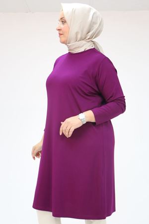 38501 Büyük Beden Basic Penye Tunik - Mor