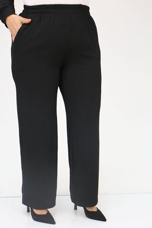 F-57028 Büyük Beden Süs Cep Detaylı Bürümcük Pantolonlu  Takım - Siyah