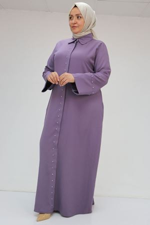 56012 Büyük Beden Kol Garnili Etamin Abaya Ferace - Lila