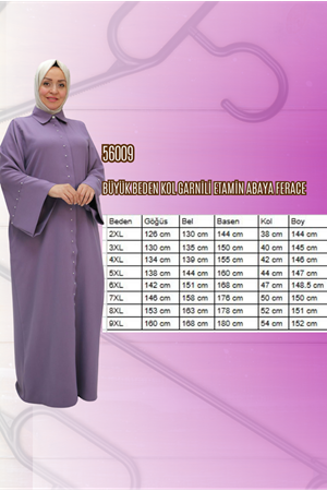 56012 Büyük Beden Kol Garnili Etamin Abaya Ferace - Lacivert