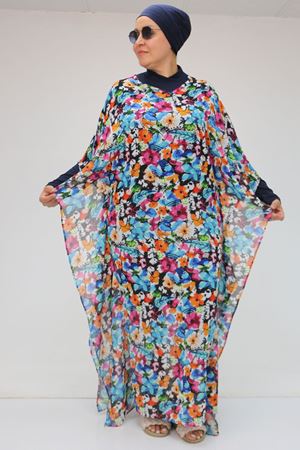 1719 Büyük Beden Pareo - Karışık Desen Mavi