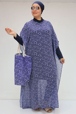 1719 Büyük Beden Pareo - Damla Desen Saks