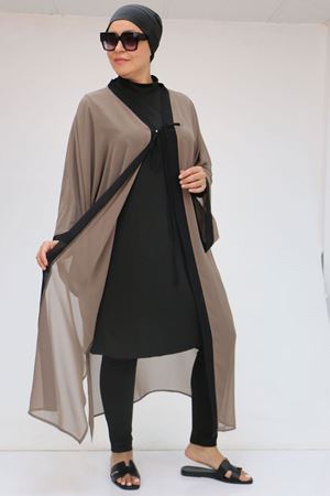 1735 Büyük Beden Garni Detaylı Pareo - Vizon