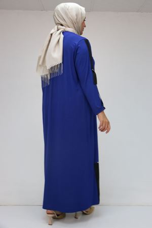 F-52001 Büyük Beden Waterport Garni Detaylı Penye Elbise - İndigo