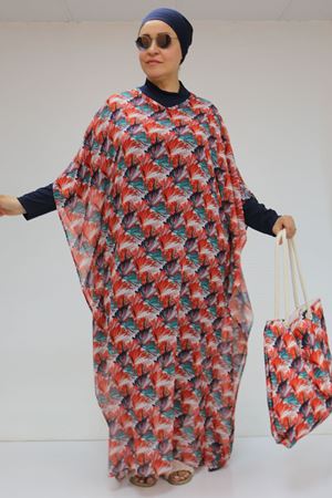 1719 Büyük Beden Pareo - Yaprak Desen Oranj