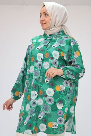 58052 Büyük Beden Erkek Yakalı Jesica Gömlek Tunik - Daire Desen Beneton