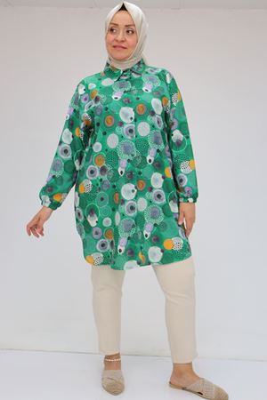 58052 Büyük Beden Erkek Yakalı Jesica Gömlek Tunik - Daire Desen Beneton