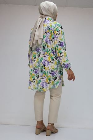 58052 Büyük Beden Erkek Yakalı Jesica Gömlek Tunik - Ebruli Yağyeşili