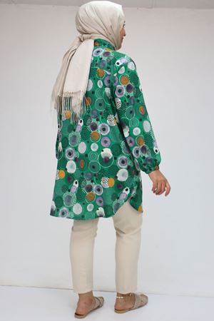 58052 Büyük Beden Erkek Yakalı Jesica Gömlek Tunik - Daire Desen Beneton