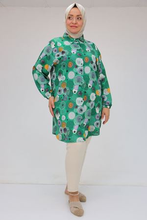 58052 Büyük Beden Erkek Yakalı Jesica Gömlek Tunik - Daire Desen Beneton