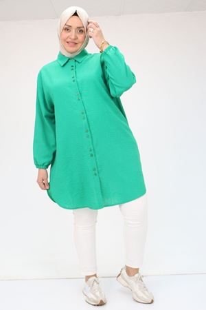 58030 Büyük Beden Erkek Yakalı Keten Gömlek Tunik - Beneton