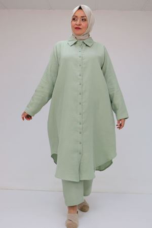 57047  Büyük Beden Müslin Pantolonlu Takım - Nefti