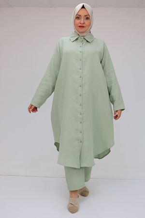 57047  Büyük Beden Müslin Pantolonlu Takım - Nefti