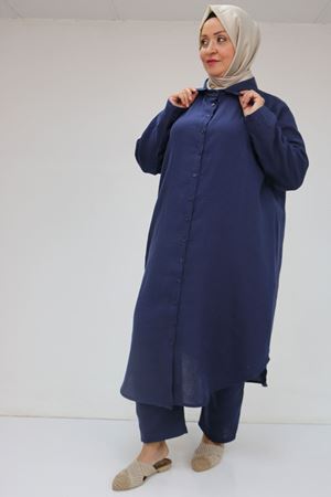 57047  Büyük Beden Müslin Pantolonlu Takım - Lacivert