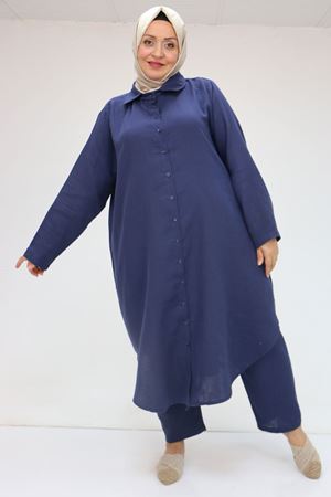 57047  Büyük Beden Müslin Pantolonlu Takım - Lacivert