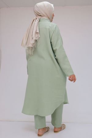 57047  Büyük Beden Müslin Pantolonlu Takım - Nefti