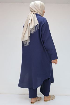 57047  Büyük Beden Müslin Pantolonlu Takım - Lacivert
