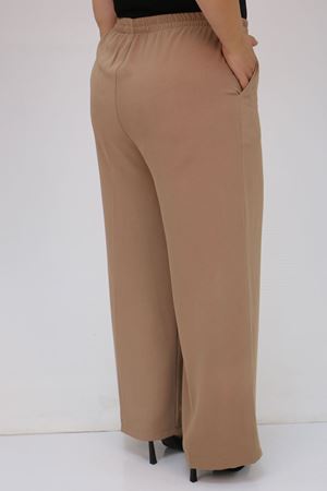 59014 Büyük Beden Beli Lastikli Bolpaça Pantolon - Vizon