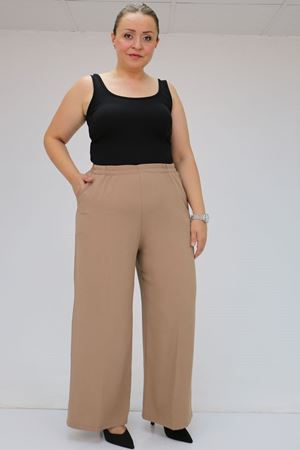 59014 Büyük Beden Beli Lastikli Bolpaça Pantolon - Vizon