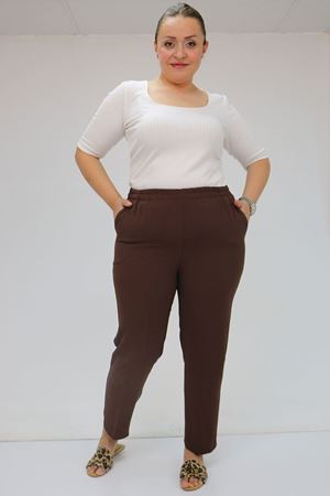 59015 Büyük Beden Borupaça Krep Pantolon - Kahve