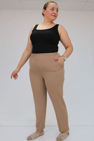 59015 Büyük Beden Borupaça Krep Pantolon - Vizon
