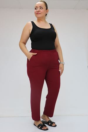 59015 Büyük Beden Borupaça Krep Pantolon - Bordo